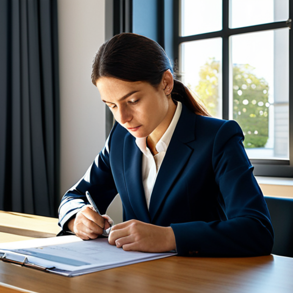 중화민국 역사와 민족성 - **
"A professional businesswoman in a modest business suit, sitting at a desk in a modern office in...