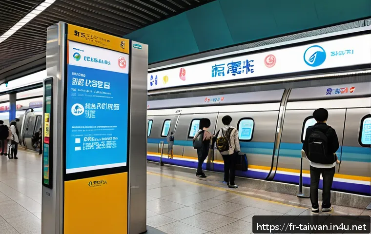 대만 내륙 교통 수단 가이드 - A modern Taipei MRT station interior bustling with diverse passengers, clear bilingual signage in Ma...
