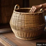 Home 23 대만의 전통 공예품 구입 팁 - A detailed artisan bamboo basket being handwoven by a skilled craftsman in a traditional workshop se...