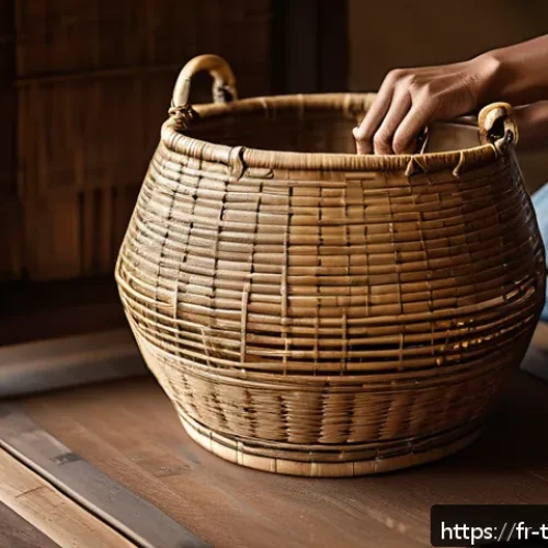 Home 17 대만의 전통 공예품 구입 팁 - A detailed artisan bamboo basket being handwoven by a skilled craftsman in a traditional workshop se...